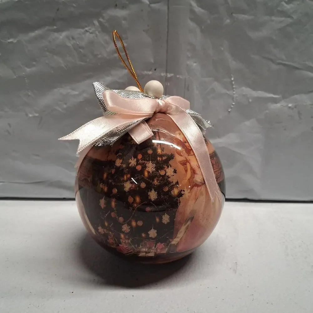 1997 Matrix BARBIE round decoupage anniversary ornament includes a wooden stand